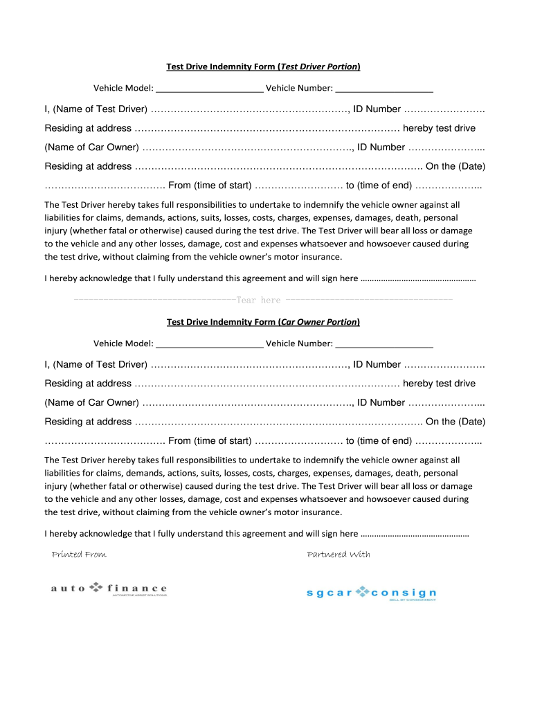 Test Drive Agreement Form